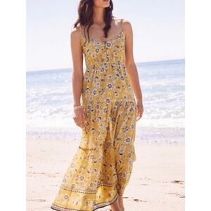 Evereve | Collette Yellow Floral Spaghetti Strap Maxi Dress Size Medium
